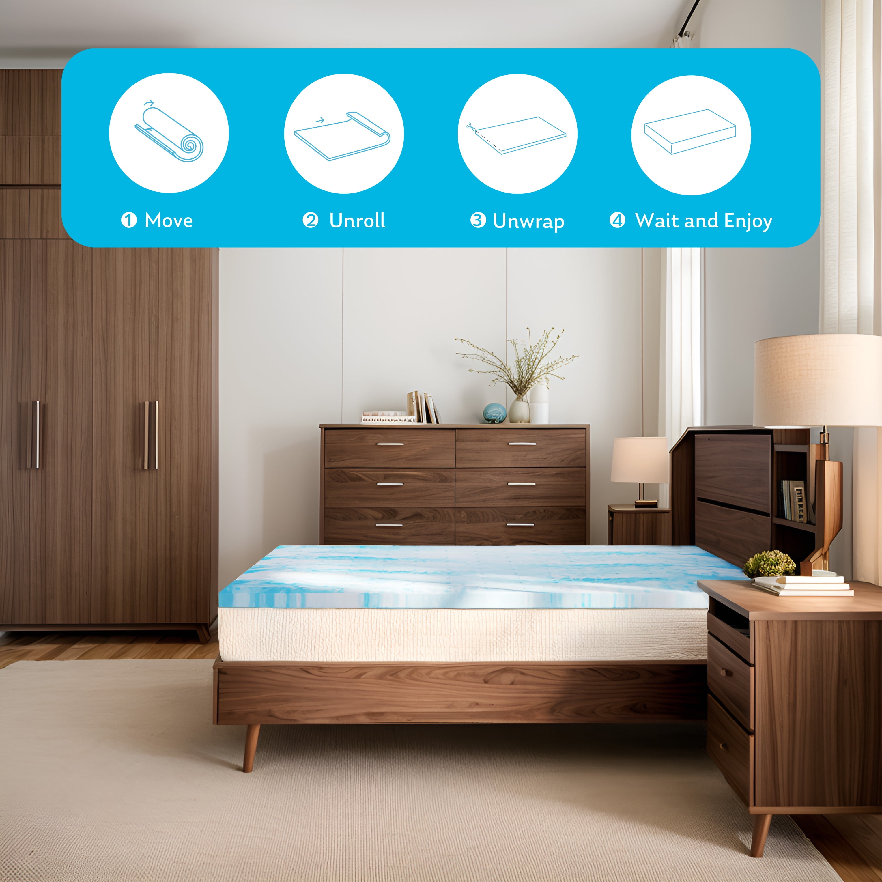 Arctus Queen Mattress Topper, 2" Memory Foam Mattress Topper, Blue