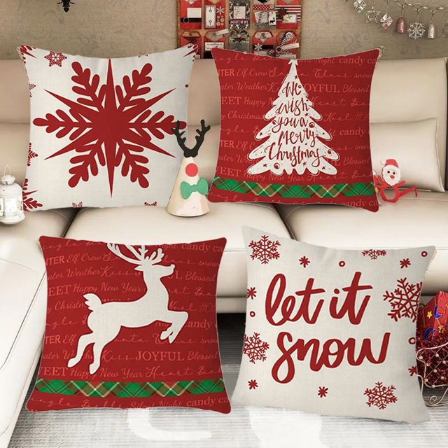 Liquidación de Ahorro de Verano Juego de 4 Fundas de Almohada Navideñas onlyliua 17,71