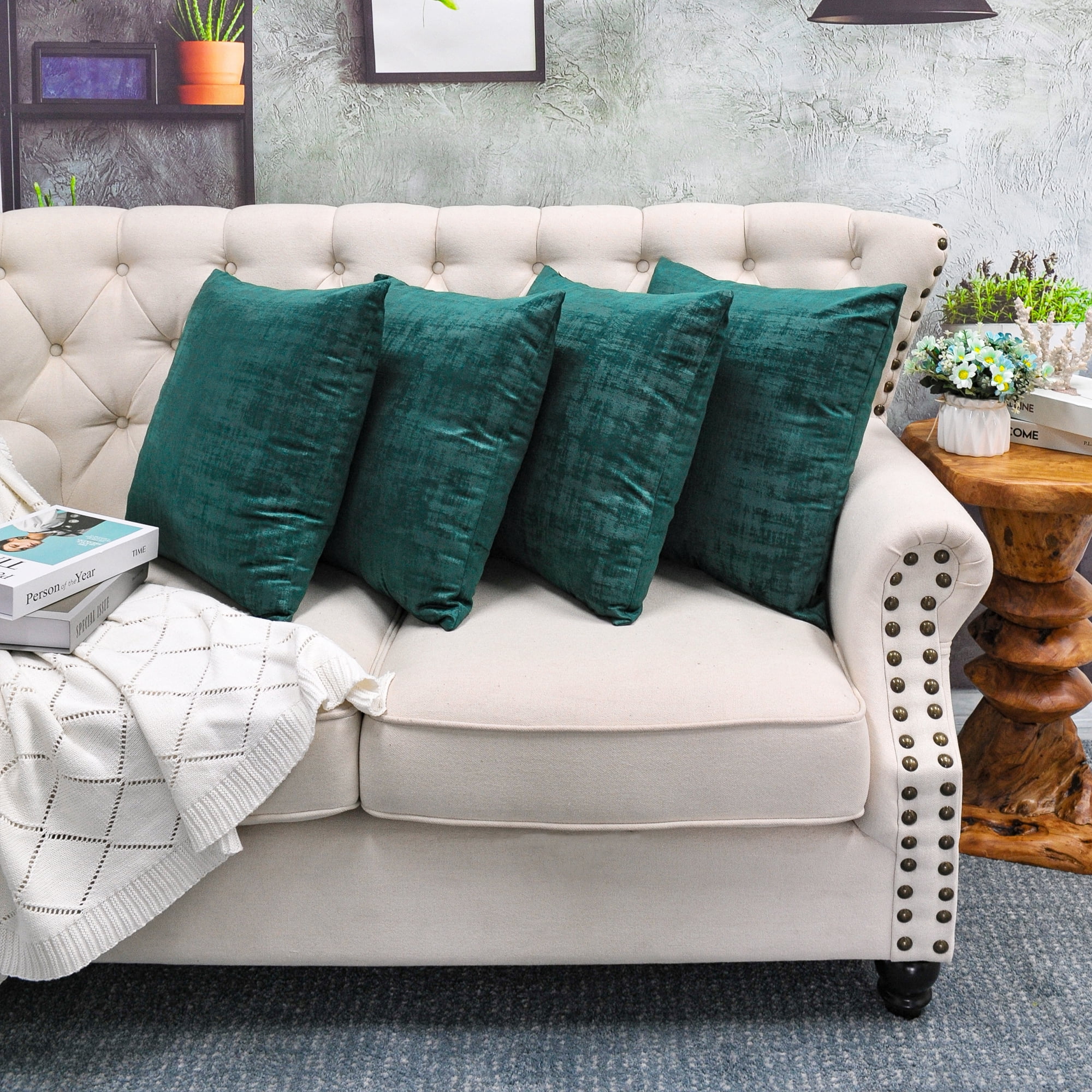 Home Soft Things Textured Velvet 4 Piece Throw Pillow Cover Set - Deep Teal - 20" x 20"