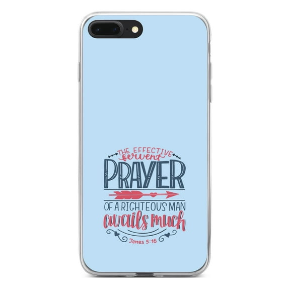 DistinctInk Clear Shockproof Hybrid Case for iPhone 7 PLUS / 8 PLUS (5.5" Screen) - TPU Bumper, Acrylic Back, Tempered Glass Screen Protector - James 5:16 - Effective Fervent Pray of a Righteous Man