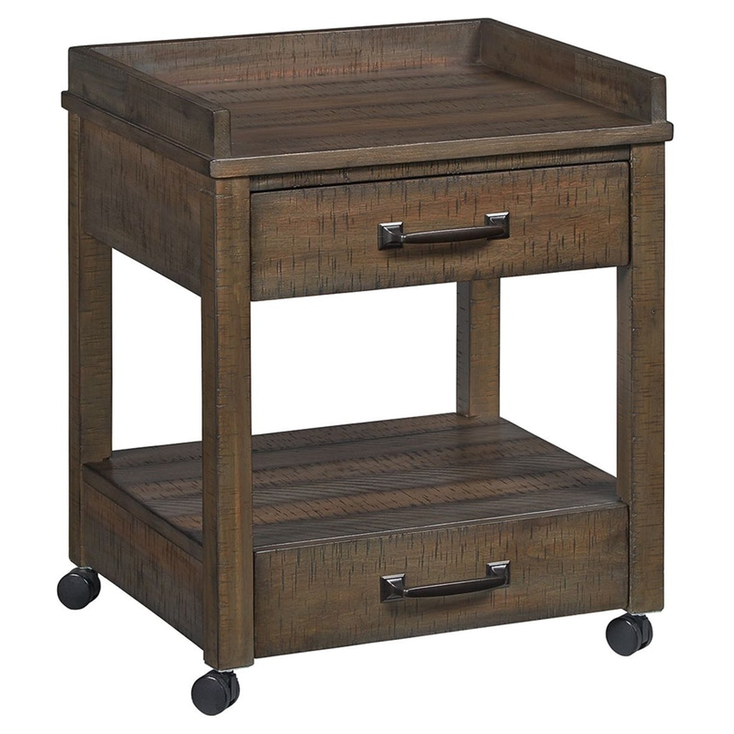 Wooden Printer Stand with 2 Drawers and USB Docks, Brown and Black