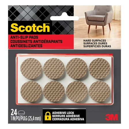 Scotch Furniture Pads, No Slip Floor Protection, Brown, 1 in., 24 Circle Grippers