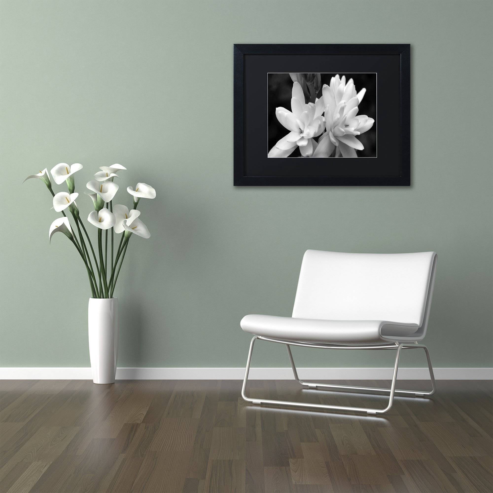 Trademark Fine Art "Tuber Rose in Black and White" Canvas Art by Kurt Shaffer, Black Matte, Black Frame