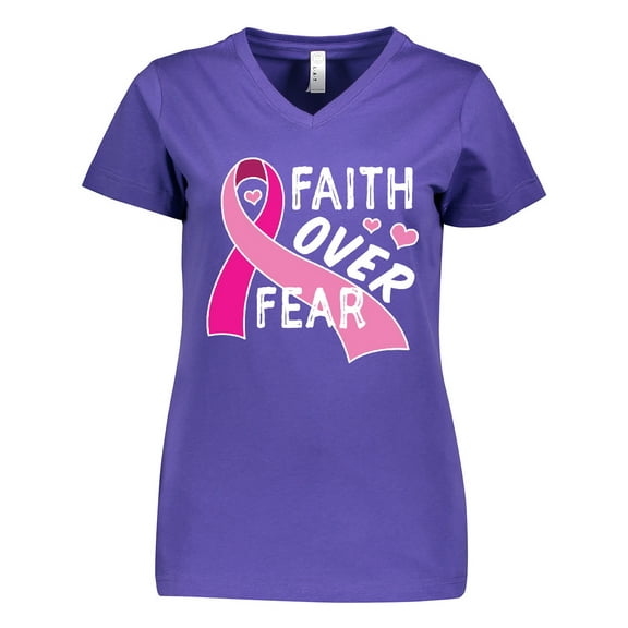Inktastic Breast Cancer Awareness Faith Over Fear Women's V-Neck T-Shirt