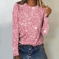 thumbnail image 2 of Pimelu Long Sleeve Women Tops Dressy Casual Loose Cute Basic Trendy T-Shirt Shirts Oil Painting Vintage Colorful Print Tunics Top Plus Size for Women Crewneck Fall Female Blouse Long Sleeve Sequin, 2 of 4
