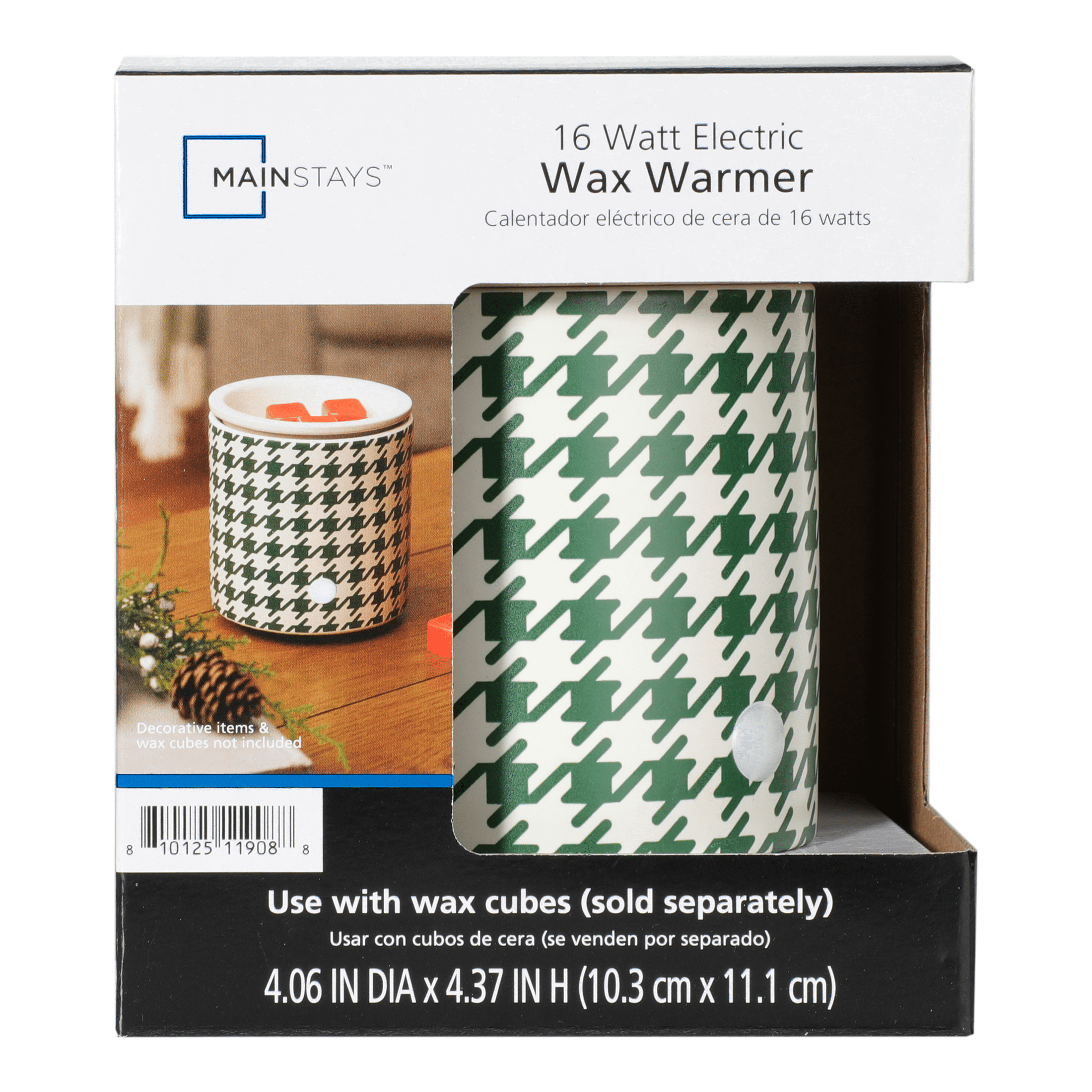 Mainstays Green Houndstooth Full Size Ceramic Fragrance Wax Melt Warmer