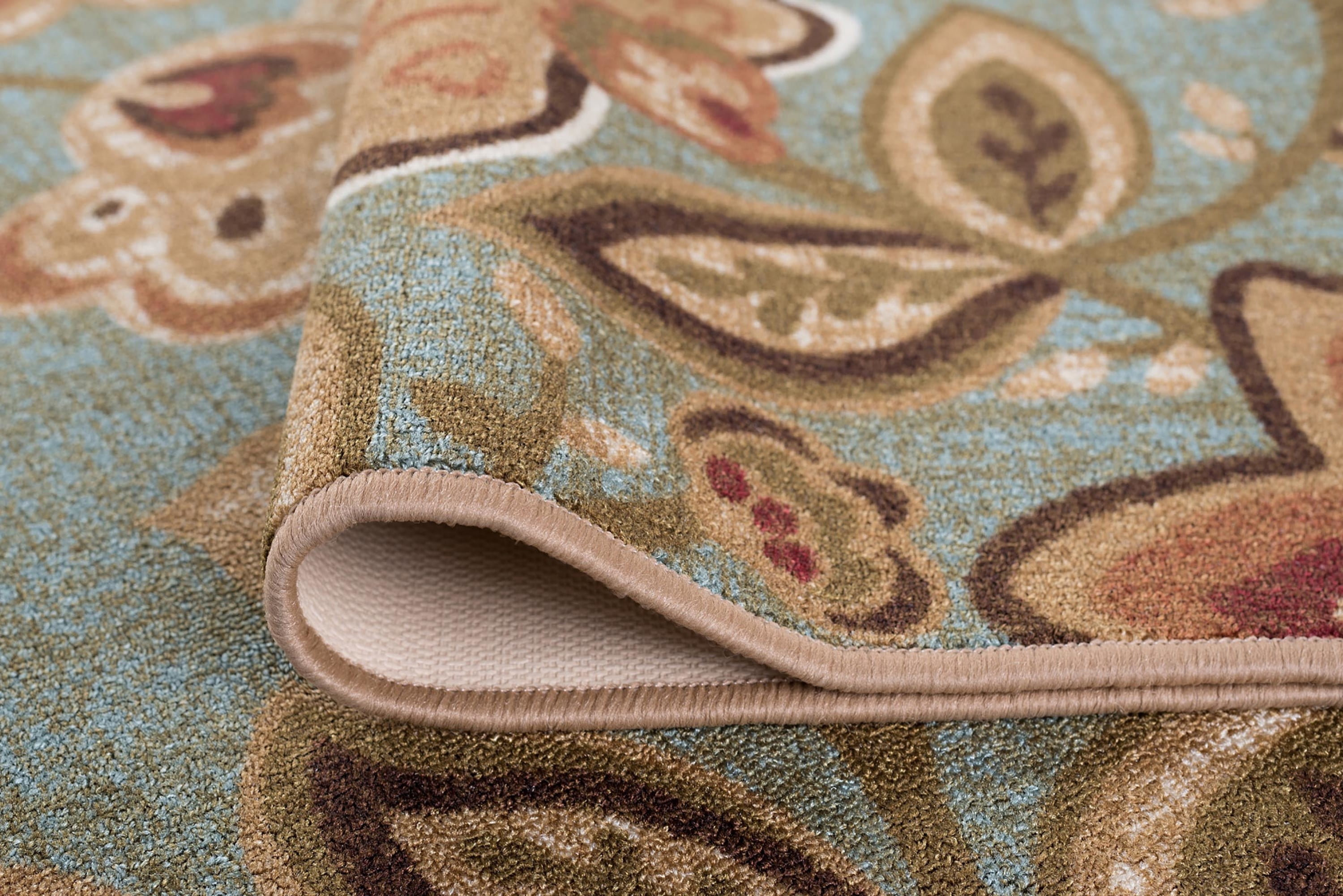 Transitional 7x10 Area Rug (6'7'' x 9'6'') Floral Seafoam, Beige Living Room Easy to Clean