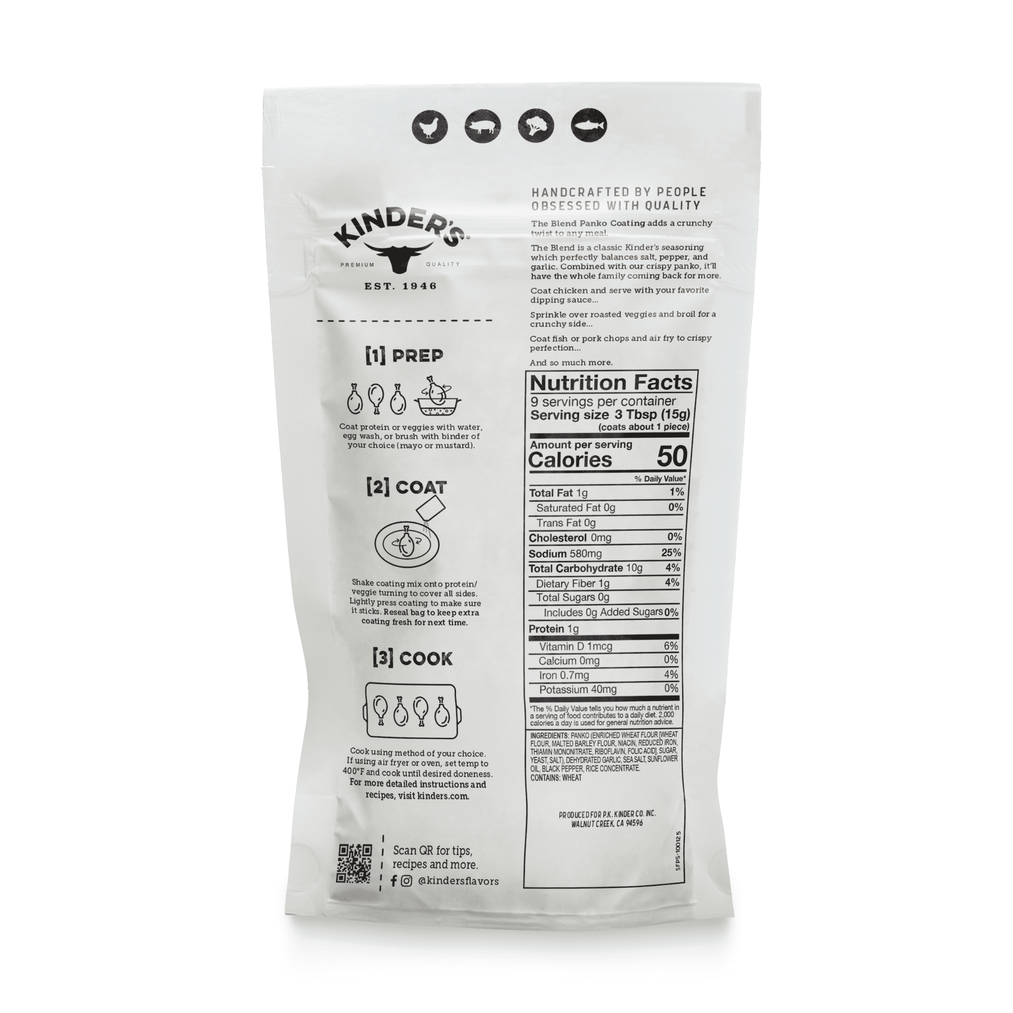 (3 pack) Kinder's The Blend Seasoned Panko Bread Crumb Coating Mix with Crunchy Texture, 5 oz Pouch