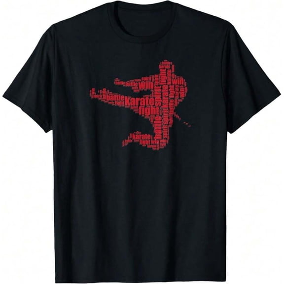 【New Arrival】Karate Word Art Kick Silhouette Graphic T-Shirt, Men Martial Arts Training Casual Short Sleeve Tee