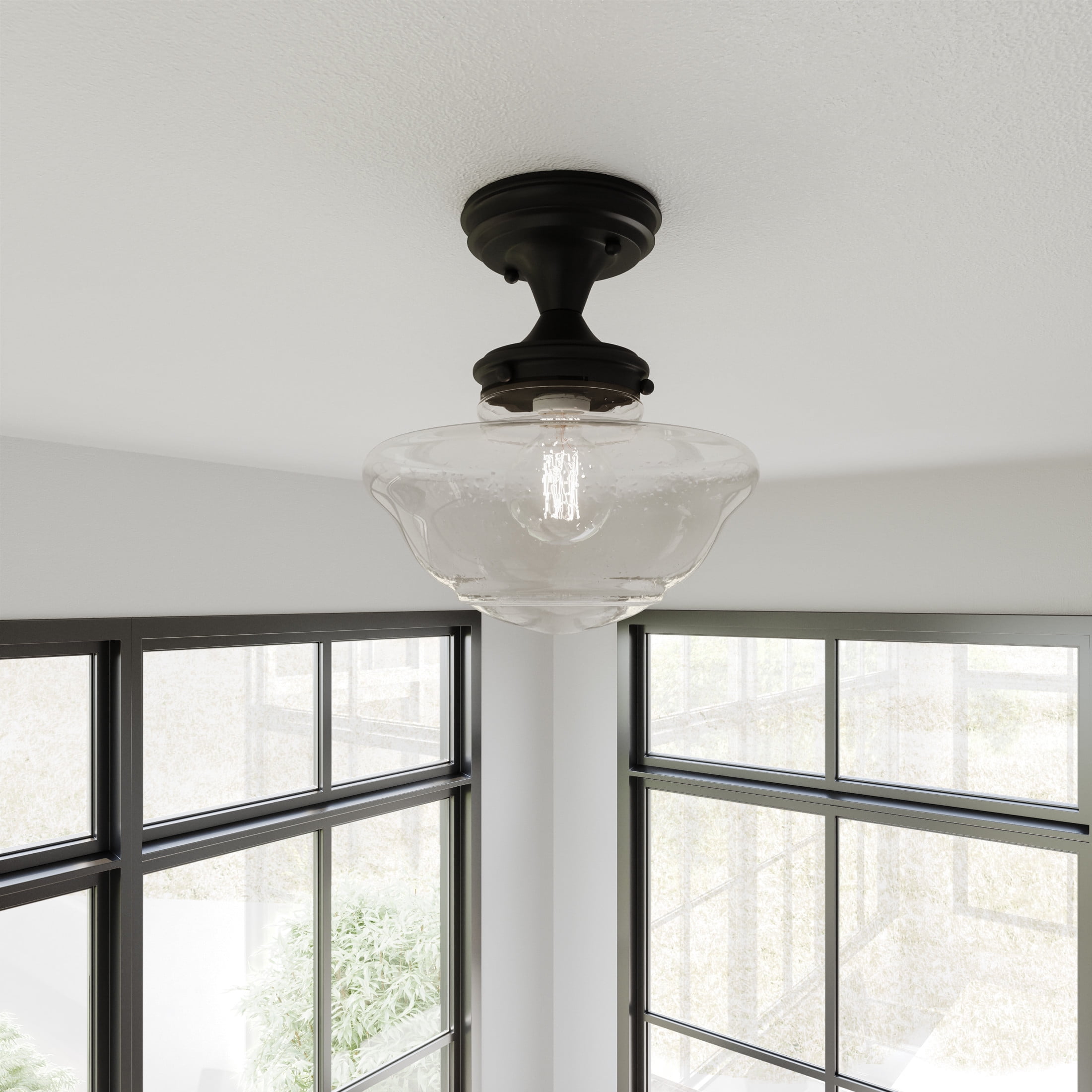 Design House Schoolhouse Semi Flush Mount Dimmable Ceiling Light, Black