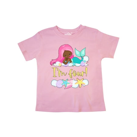 

Inktastic I m 4 Mermaid with Pink Hair and Shells Gift Toddler Boy or Toddler Girl T-Shirt