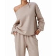 thumbnail image 2 of Women'S 2 Piece Outfits Off the Shoulder Crop Top Wide Leg Sweatpants Matching Lounge Sets Color M, 2 of 8