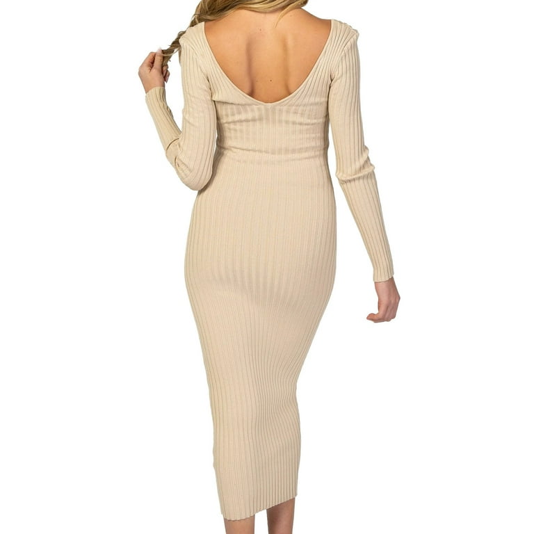 Shomport Fall Maternity Dress Long Sleeve V Neck Maternity Sweater Dress Fall Knit Solid Color Maternity Maxi Dress