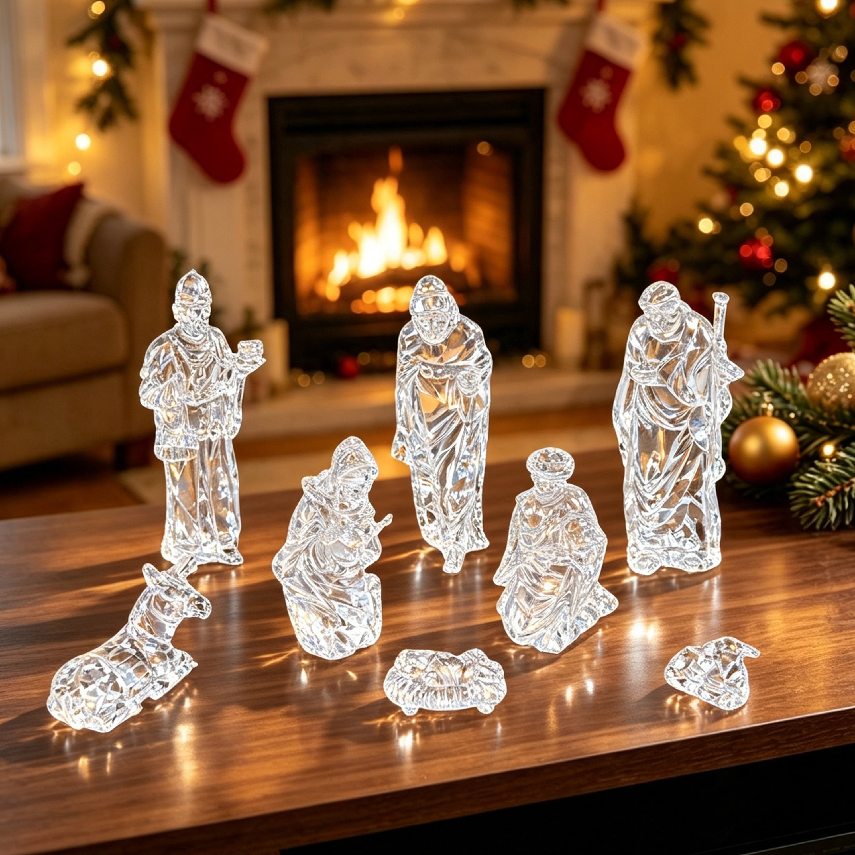 Christmas Indoor Decorative Plastic Clear Nativity Scene Set, 8 Pieces, by Holiday Time