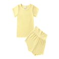 thumbnail image 1 of xiaxaixu Couleur Unie Manches Courtes Col Rond Pull + Pantalon Taille Haute, 1 of 6