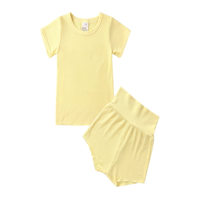 xiaxaixu Couleur Unie Manches Courtes Col Rond Pull + Pantalon Taille Haute