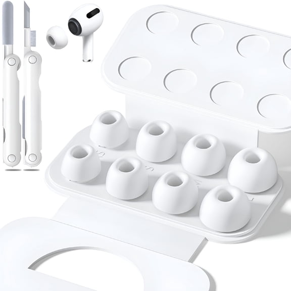 GJX 4 Pairs Replacement Ear Tips with Portable Storage Box&Cleaner Pen,Noise Reduction Hole with Built-In Dust Guard Screen,Silicone Eartips (White)