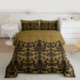 thumbnail image 2 of Manfei Damask Floral Pattern Queen Comforter Set,Vintage Baroque Bedding Sets,Gold Black Victorian Flower Bedding Comforter Set For Adults,Breathable Home Decor Reversible,3 Pieces, 2 of 8
