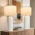 thumbnail image 7 of 28’’ Farmhouse Ceramic Table Lamps Set of 2 for Living Room, Cream Vintage Bedside Table Lamps with White Linen Shade, Rustic Nightstand Lamps for Bedroom Home Office End Table Dorm, 7 of 7