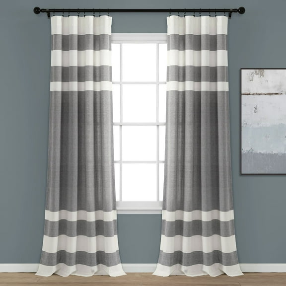 Lush Decor Cape Cod Stripe Window Curtain Panels - Gray - 40 X 84