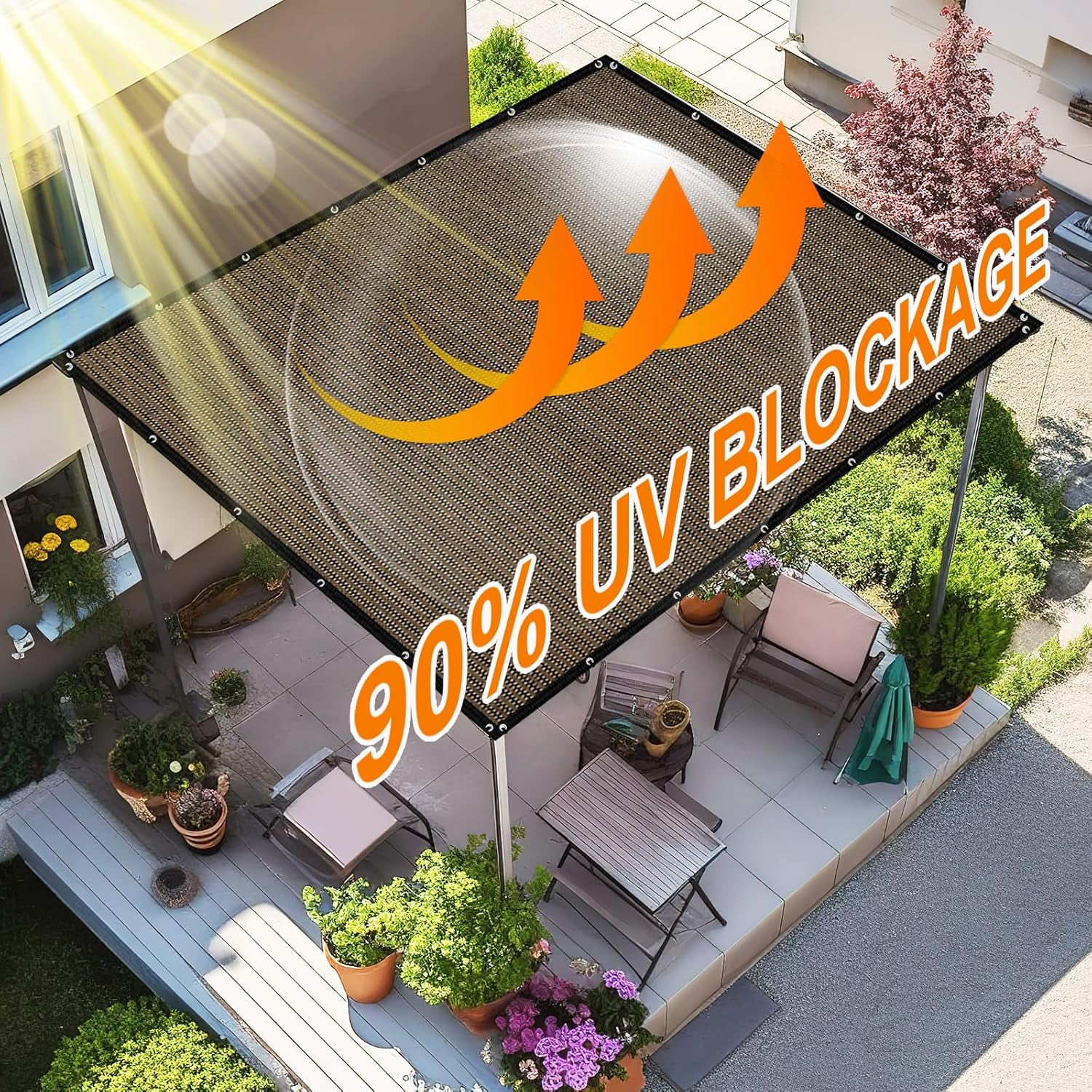 Shade&Beyond 12'X20'Sun Shade Cloth, 90% Pergola Shade Cover Canopy with Grommets, Sun Screen Fabric Tarp for Patio, Outdoor, Garden, Backyard,Mocha