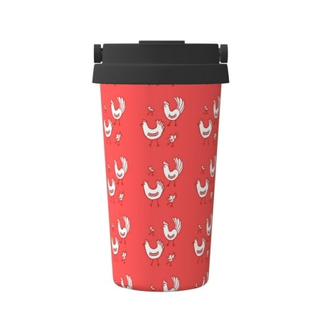 

Pofeuu Cartoon Rooster Print Coffee Mug Iced Coffee Tumbler Cup Double Wall Vacuum Leak-Proof Thermos Mug CoffeeThermos Travel Mug