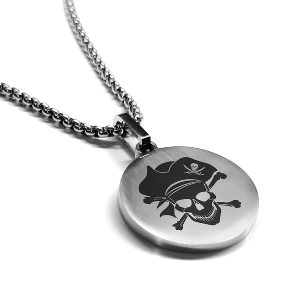 Stainless Steel Pirate Warrior Champion Round Medallion Pendant Necklace