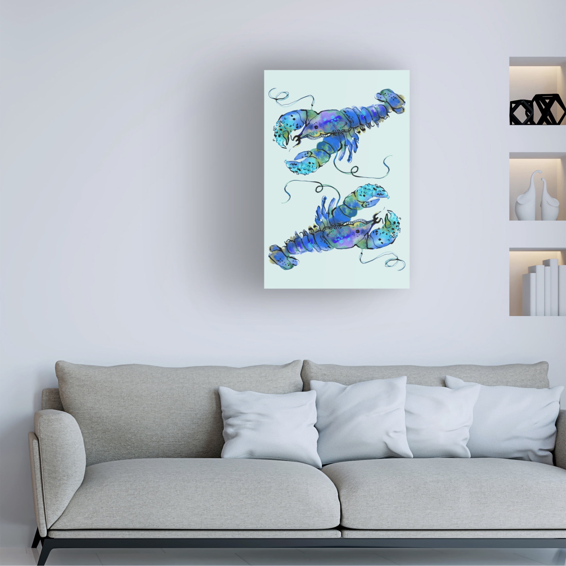 Trademark Fine Art Ania Zwara  Lobsters On Azure Canvas Wall Art
