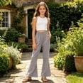 thumbnail image 7 of Cethrio Girls Cotton Linen Outfit Sets, Sleeveless Casual 2 Piece Kids' Summer Clothing Sets Gray Size 9-10 T, 7 of 7