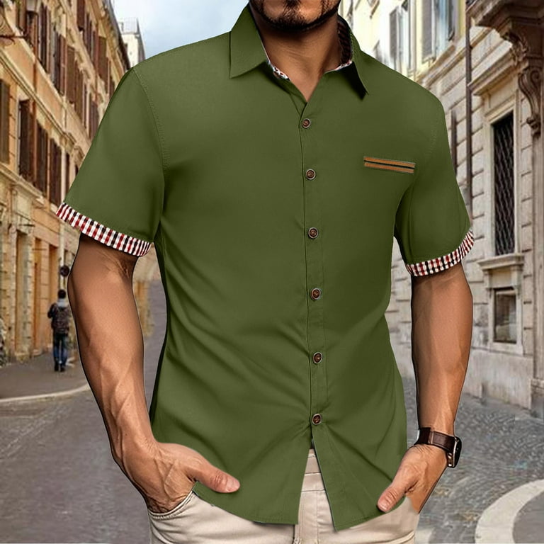 QATAINLAV Men's Short Sleeve Button Down Dress Shirt Plaid Collar Business  Casual Outfits Office Fashion Work Tops Army Green XXXL Today Prime Sales -  Walmart.com