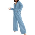 thumbnail image 1 of Ensembles de Pyjama pour Femmes Mode pour Dames Couleur Unie Coton Chemise Ample Manches Longues Pyjamas Pyjamas Ensemble Deux Pièces L, 1 of 4