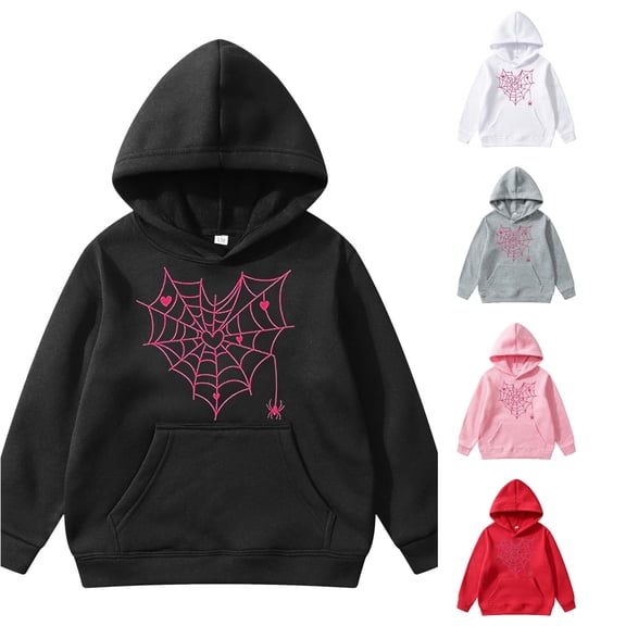 SONXAHE Spider Web Hoodie for Toddler Girls Long Sleeve Cute Hooded Sweatshirt Holiday Pullover Tops,Black