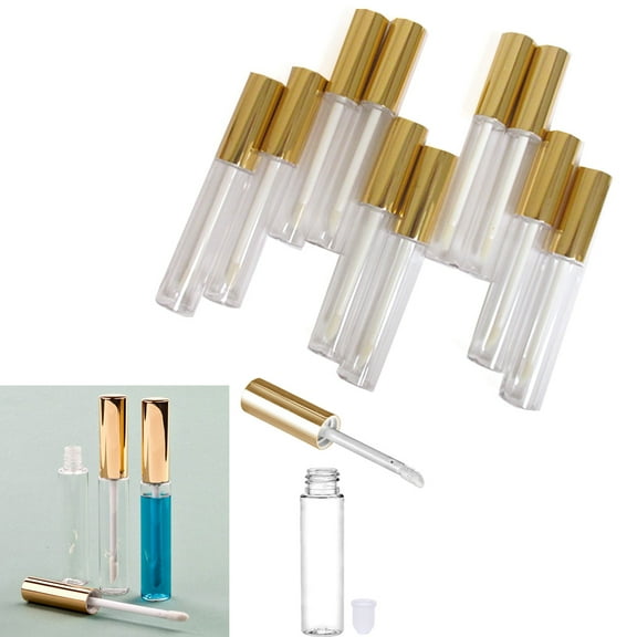 40 Pc Yellow Gold 10ml Empty Lip Gloss Tubes Lip Container Plastic PET Clear Balm Bottle