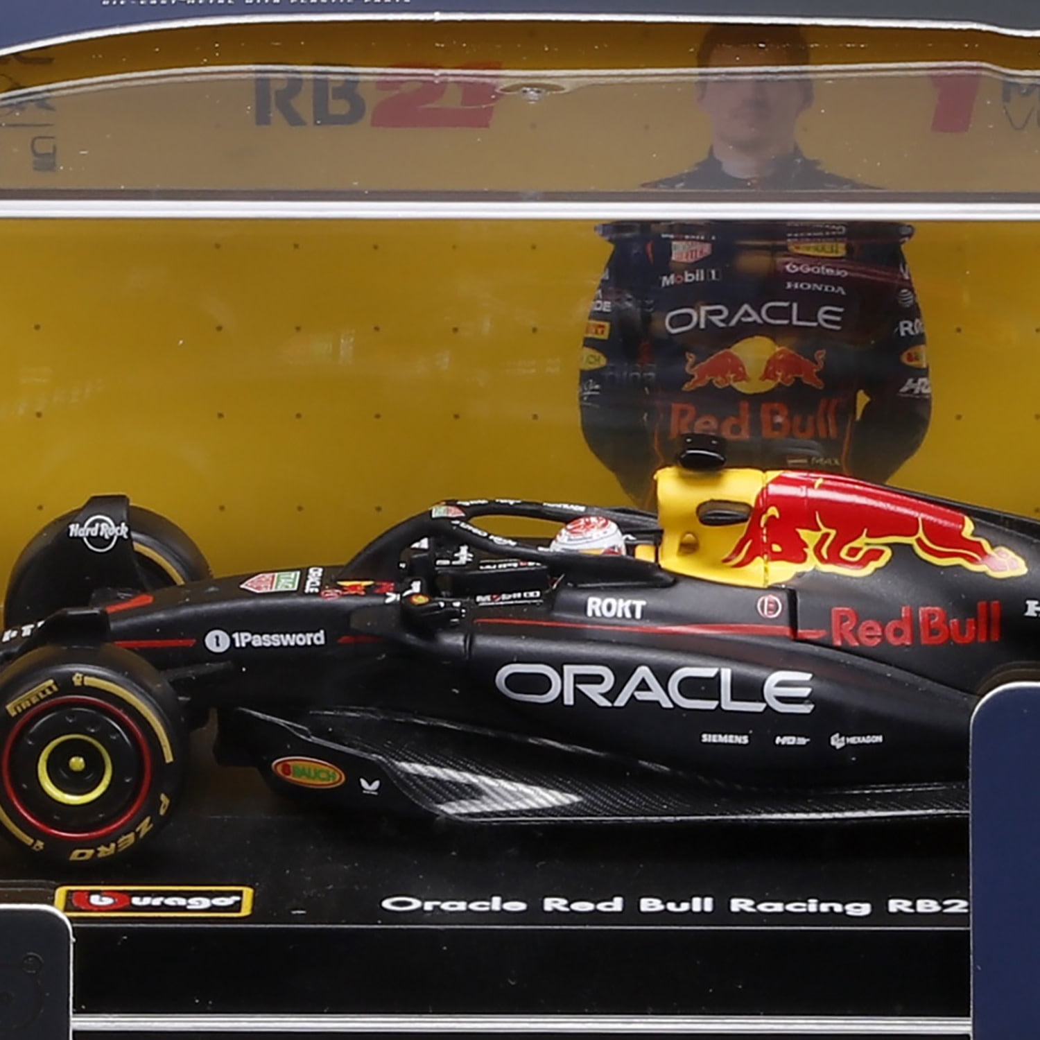 Bburago: 1:43 Diecast 2025 Red Bull RB21 & Max Verstappen Drivers Helmet - Race Formula 1 Model Car, Acrylic Display Box, Licensed Collectible Vehicle