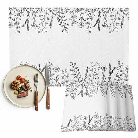 Placemats Set of 6, White Floral Place Mats Flower Leaf Branch Tablemats Washable Placemat Table Decoration for Kitchen Table Dinner Party Home Decor Indoor Outdoor 13x19 Inch