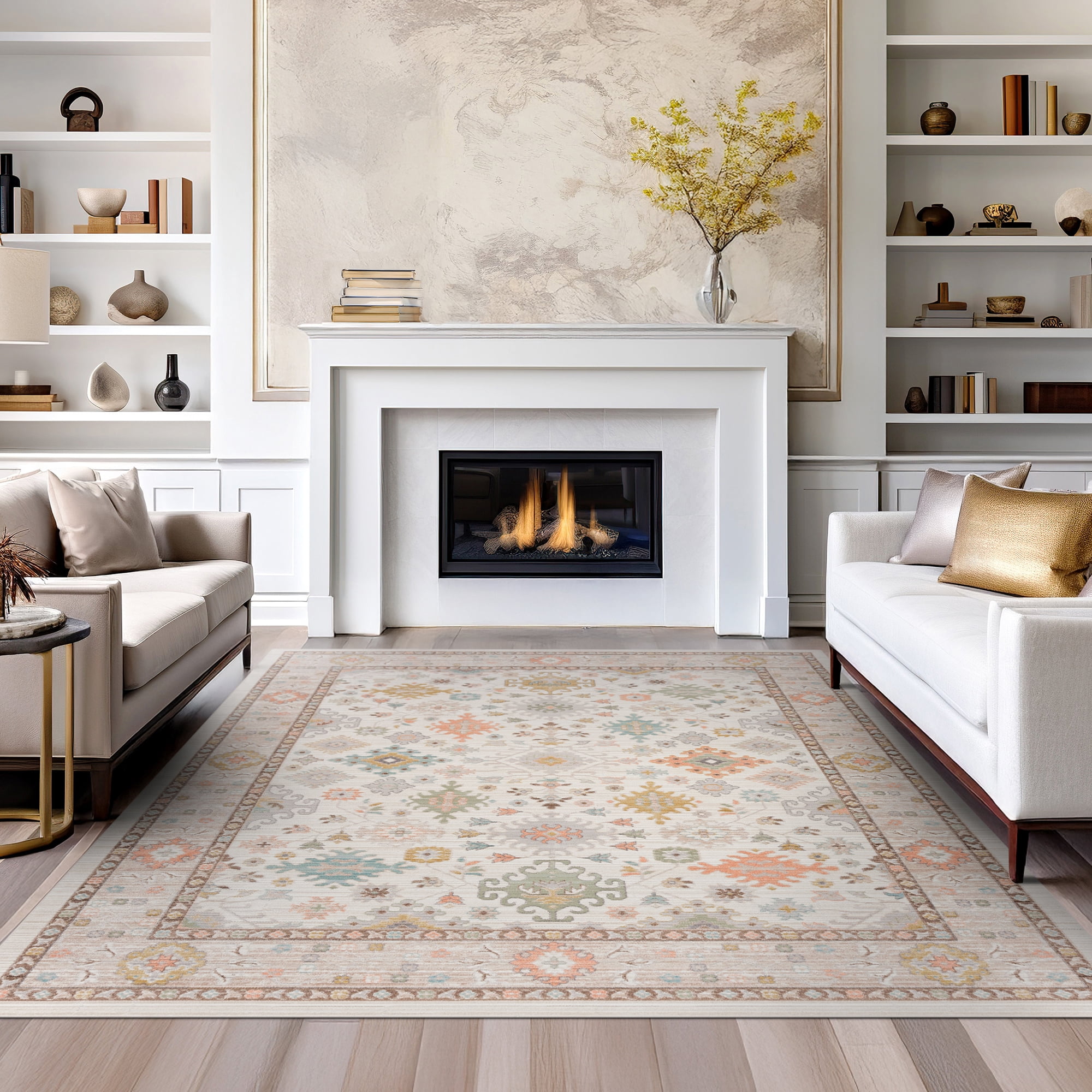 Crestwood Traditional Oriental 2x3 Cream and Aqua Polyester Indoor Area Rug, 2' x 3'