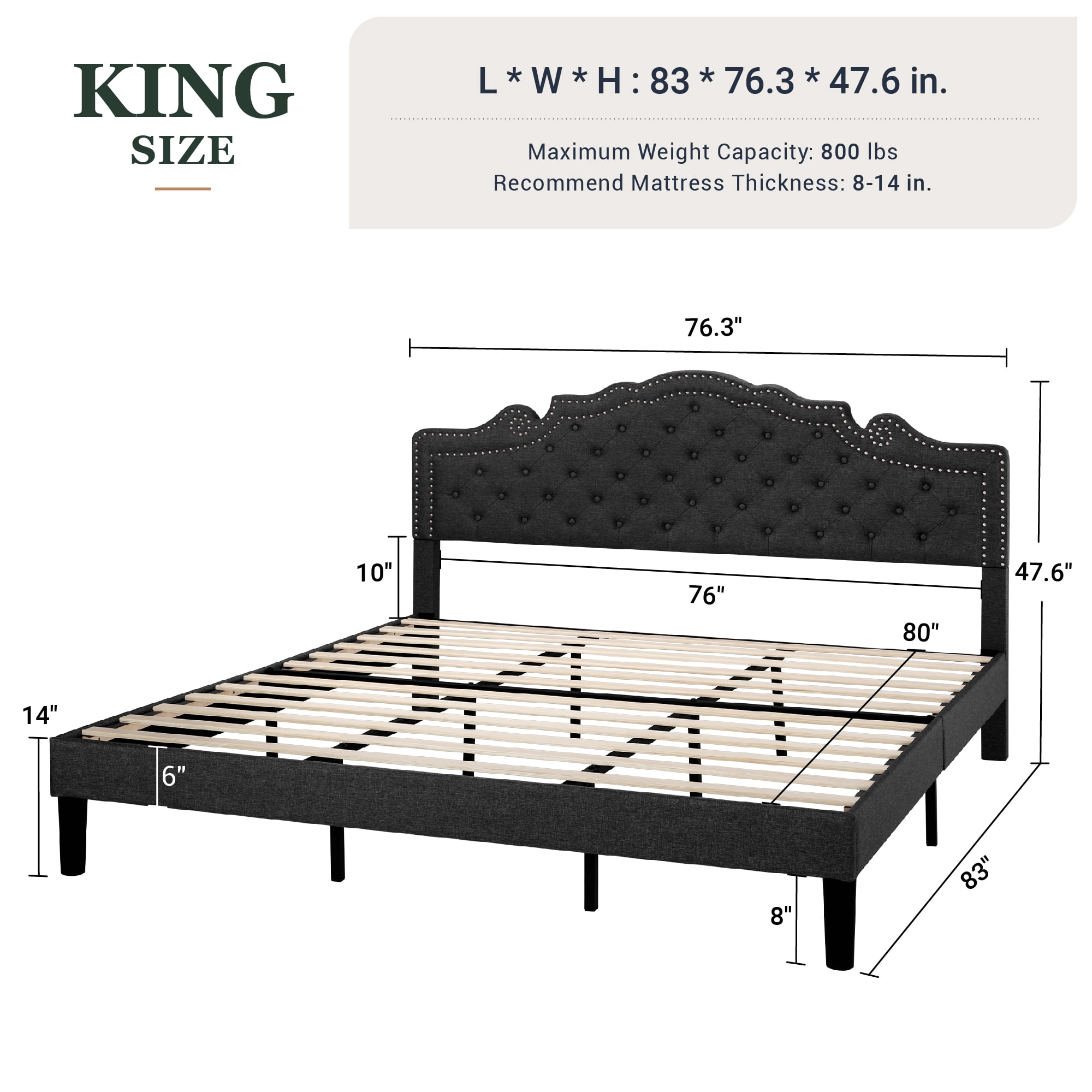 Amolife Queen Size Upholstered Platform Bed Frame with Adjustable Headboard, Black