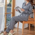 thumbnail image 5 of VALMASS Women Plaid Pajama Sets Long Sleeve Blouse and Lounge Pant with Pockets 2 Piece Button Down Pjs Sets (L, A Black), 5 of 8