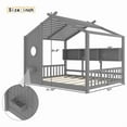 thumbnail image 3 of [Luckynote]Full Size Floor House Bed, Montessori Bed with Storage Shelf, Playhouse Bed with Roof Design, Gray, 3 of 10