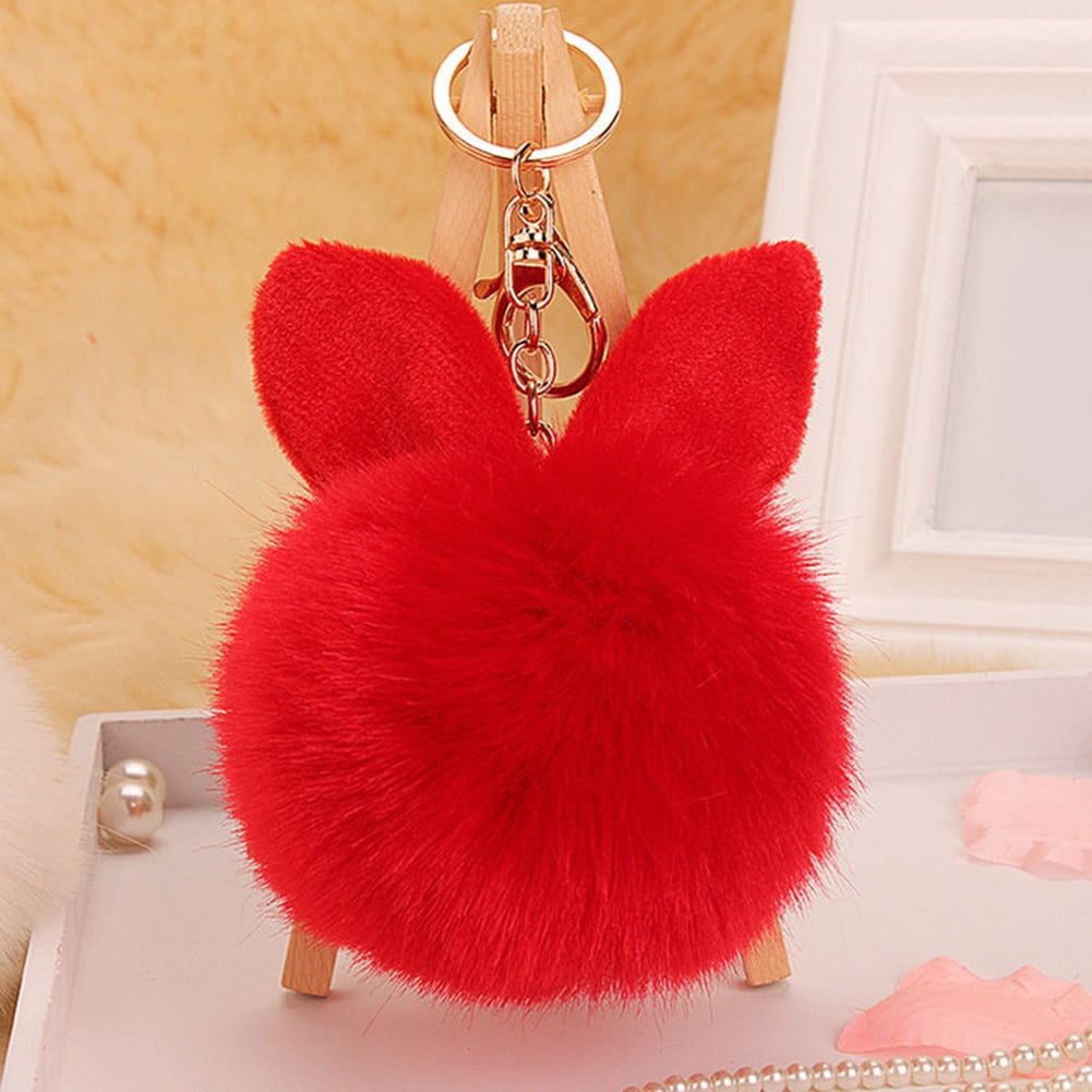 Yesbay Soft Rabbit Ear Faux Fur PomPom Ball Phone Bag Hanging