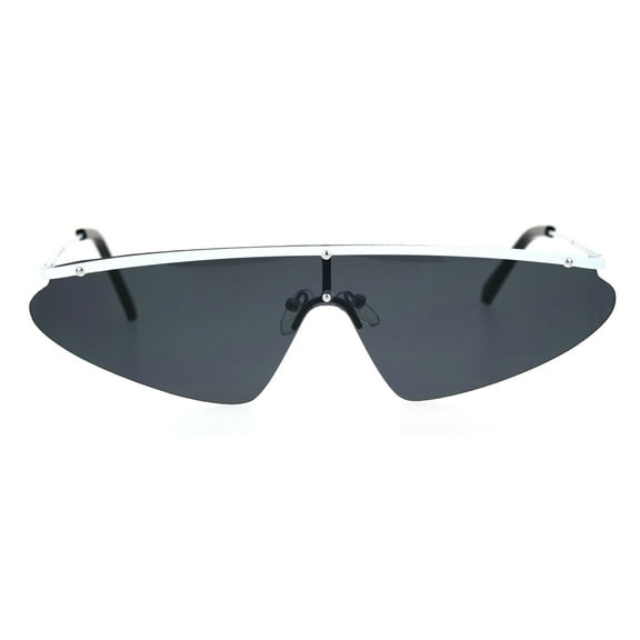 Funky Disco Flat Top Robotic Metal Half Rim Shield Triangle Sunglasses White Black