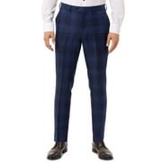 $175 Tallia Mens Slim-Fit Plaid Pant Line Blue 30Wx32L