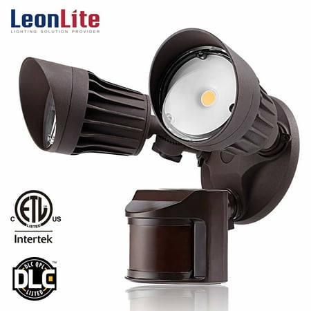 LEONLITE 20W Dual-Head Motion-Activated LED Outdoor Security Light for Patio, Yard, Photocell Included, 3 Lighting Modes, 5000K Daylight,