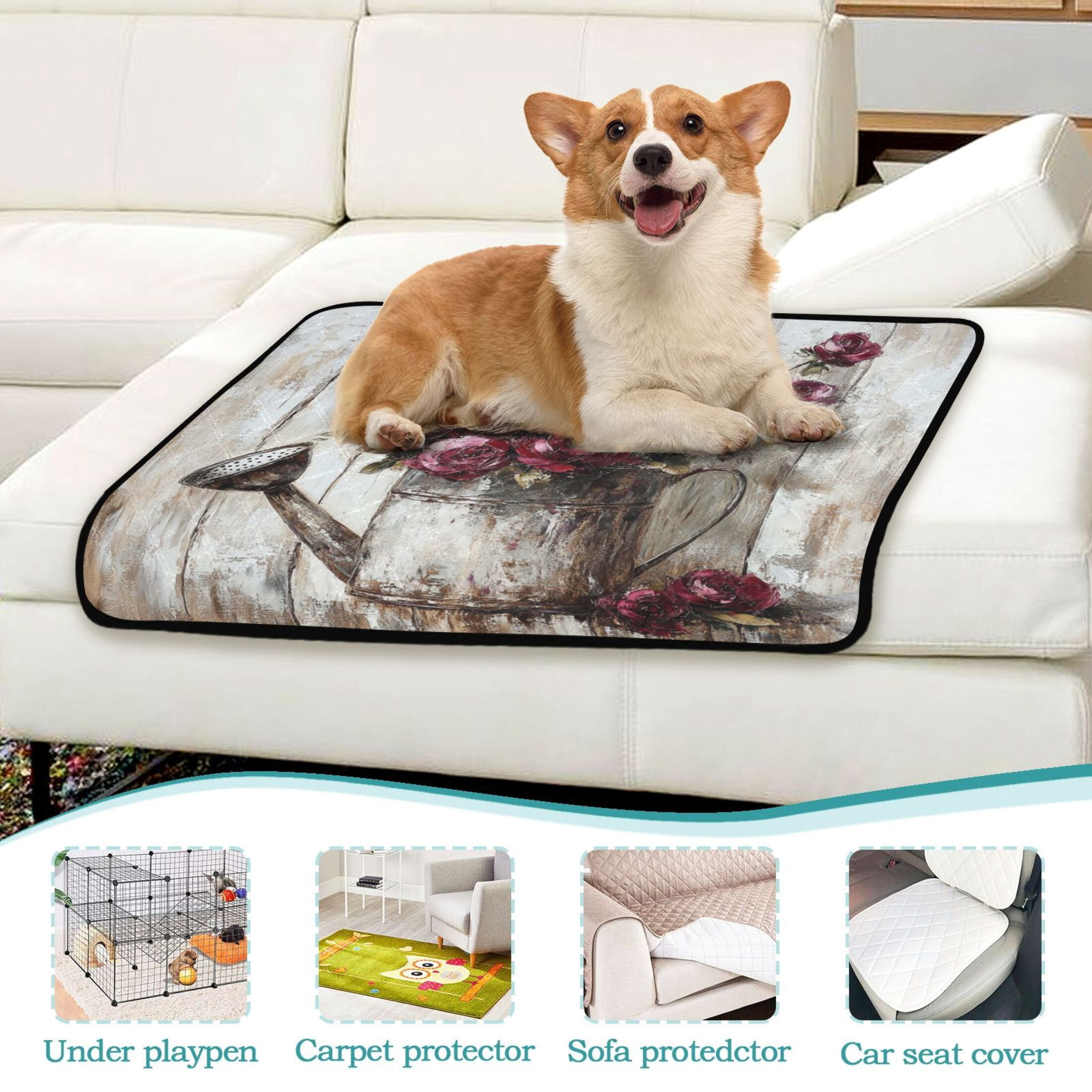 Qxltty Burgundy Roses Cat litter Pads Pet Set of 3 Diaper Mats Center Anti-leakage Layer Absorbent Soft and Comfortable