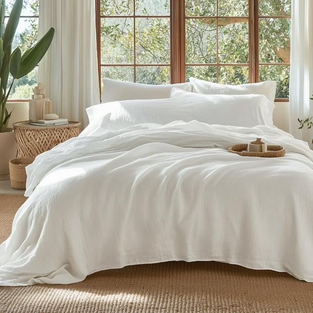 Funda de Edredón Bedsure 100% Algodón Muselina Tamaño King Blanco