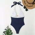 thumbnail image 5 of UTSJKR Womens Halter Lace-Up Swimsuit Tummy Control Swimsuits Cut Out Sexy Swimwear Backless Color Block One Piece Bathing Suits Navy 4, 5 of 8