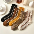 thumbnail image 4 of Opvise Winter Socks 1 Pair Ladies Socks Flower Applique Vintage Forest Style Thick Anti-slip Warm Soft High Elasticity Winter Mid-tube Socks Yellow, 4 of 7
