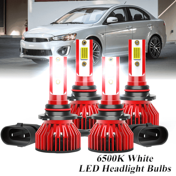 Compatible with Mitsubishi Lancer 2008-2017 – 9005+9006 High Low Beam Lamp Set 4 Pack – 48,000LM LED Replacement Bulb Kit - 30,000LM 6500K Cool White 600% Ultra-Bright Bulb, Plug & Play