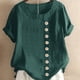 thumbnail image 3 of Sonducket Blusa Lino Suelta Camisa Manga Corta Cuello Mujer Top Verano Prendas para la parte del cuerpo Verde 3XL, 3 of 4