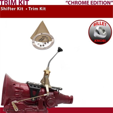 American Shifter AOD Shifter Kit Chrome 8 in. Trim Kit Push Button Tan Boot Billet Knob for ED4ED